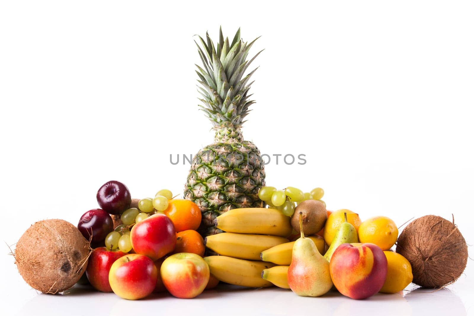 Fresh fruits.  Assortment of exotic fruits isolated on white