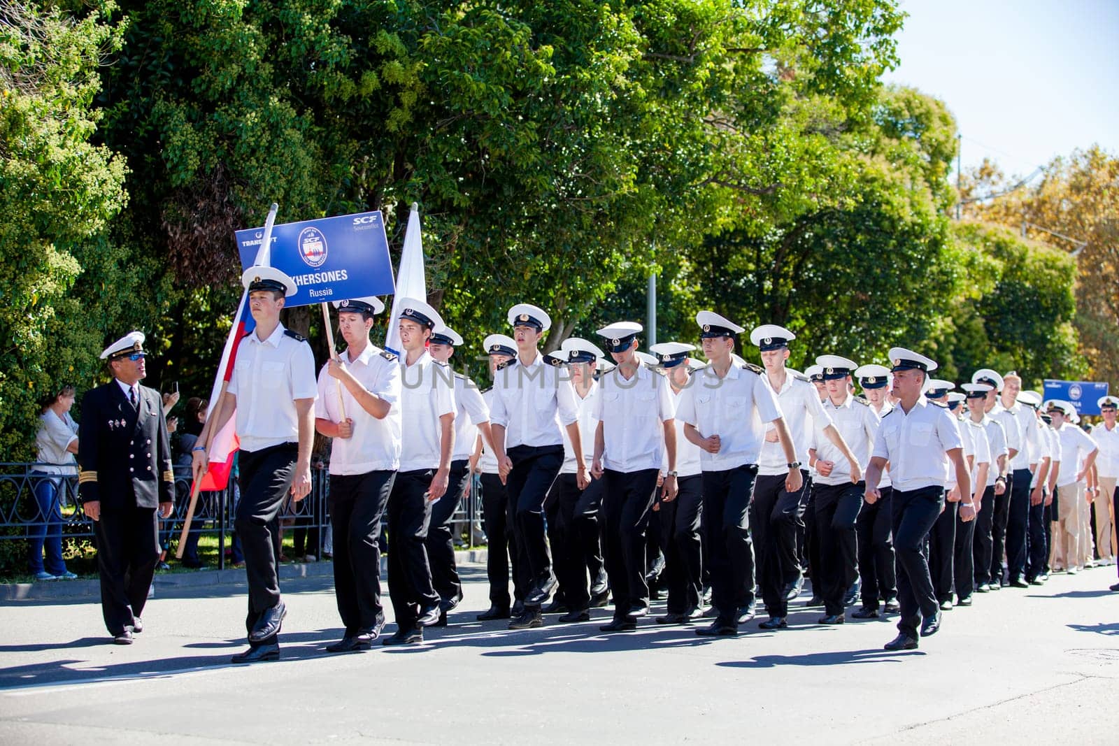 RUSSIA, SOCHI - SEPTEMBER 24, 2016 :SCF Black Sea Tall Ships Regatta 2016. Ship teams parade from sailing ships