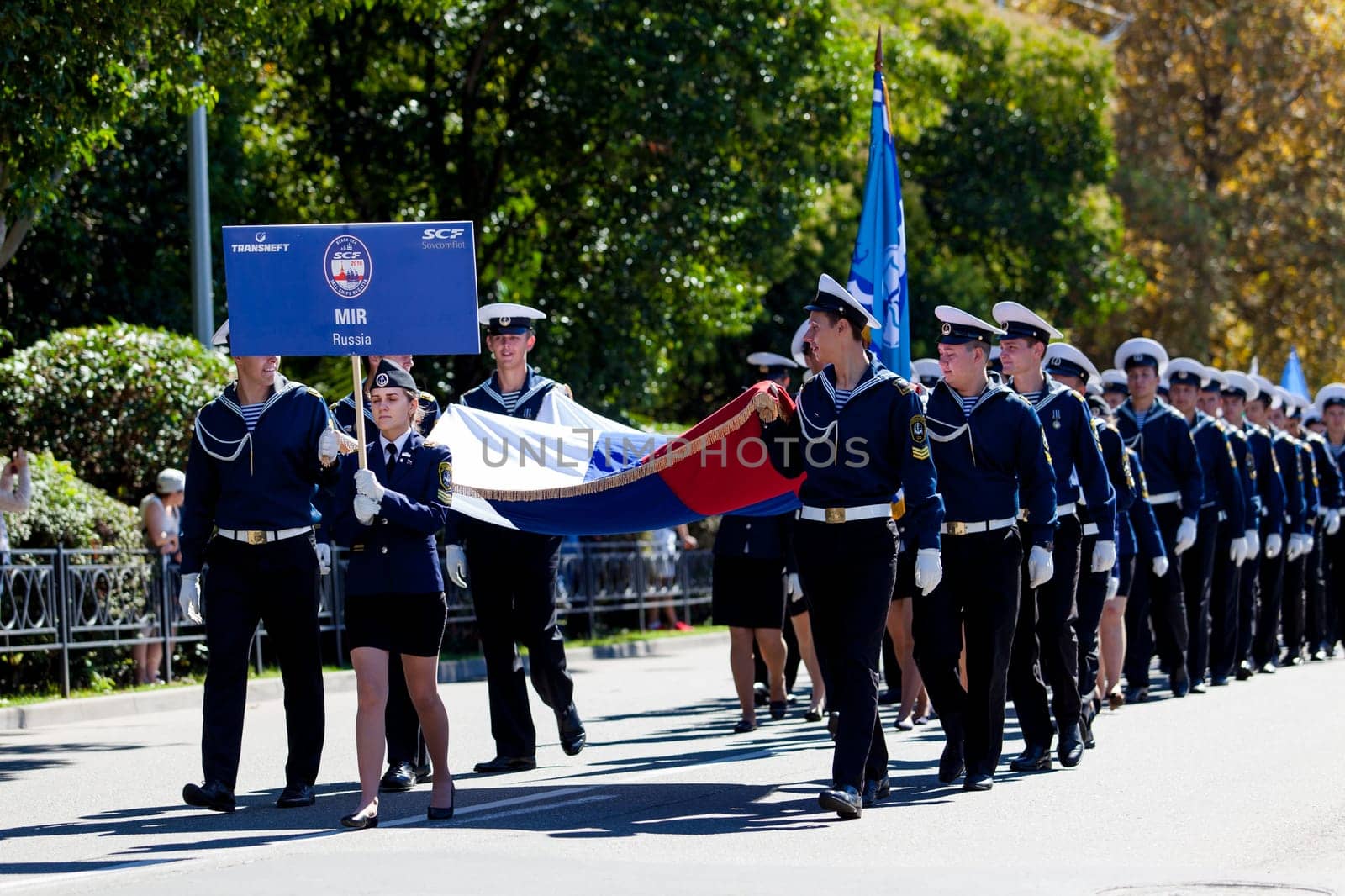 RUSSIA, SOCHI - SEPTEMBER 24, 2016 :SCF Black Sea Tall Ships Regatta 2016. Ship teams parade from sailing ships