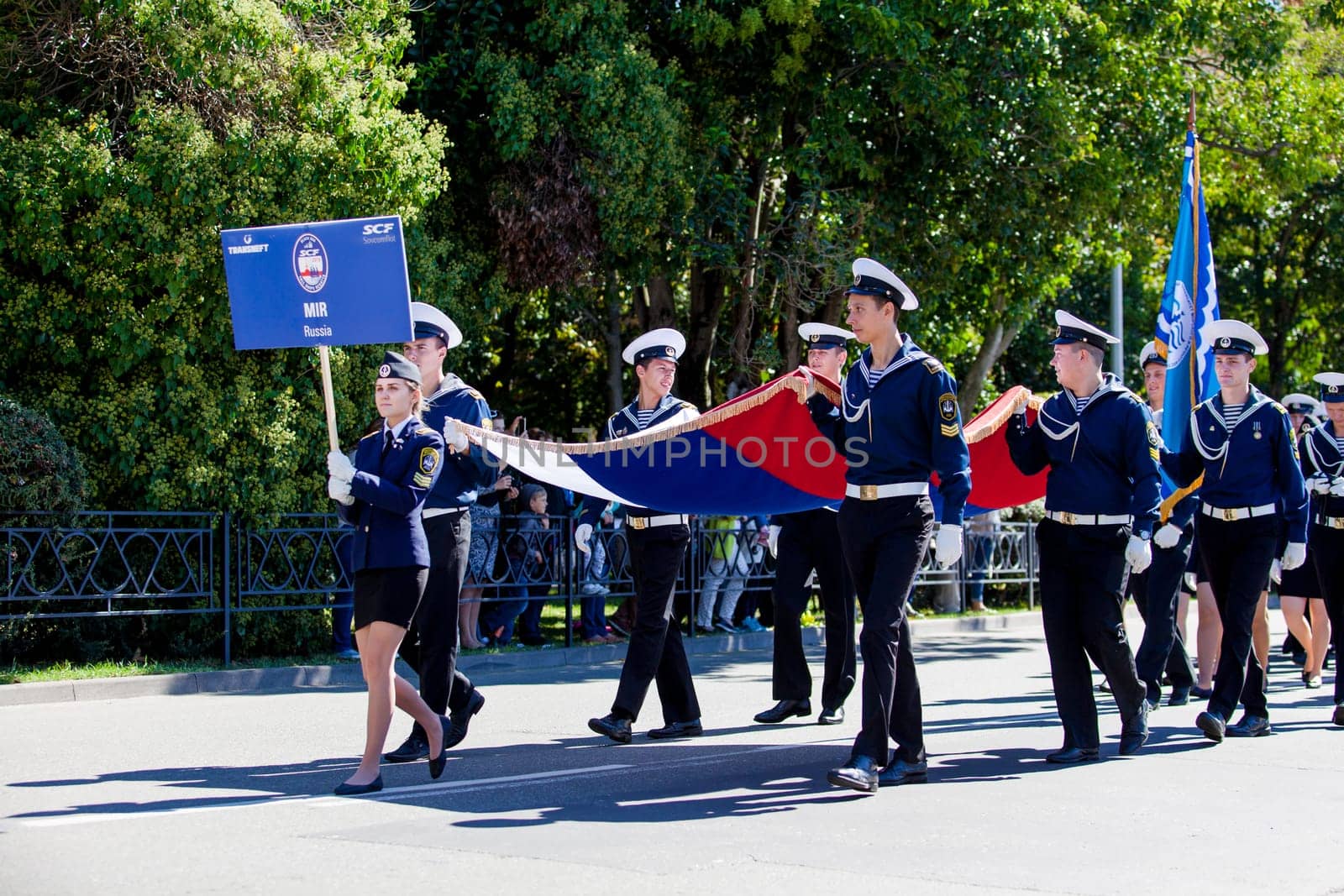 RUSSIA, SOCHI - SEPTEMBER 24, 2016 :SCF Black Sea Tall Ships Regatta 2016. Ship teams parade from sailing ships