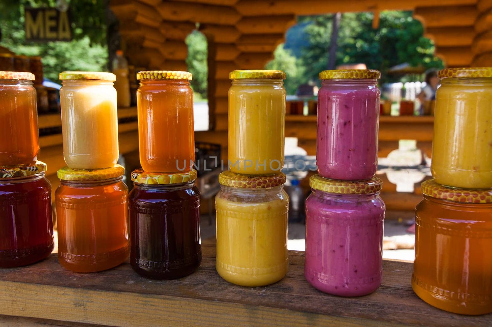 jars with honey,  Honey in jar with honey dipper
