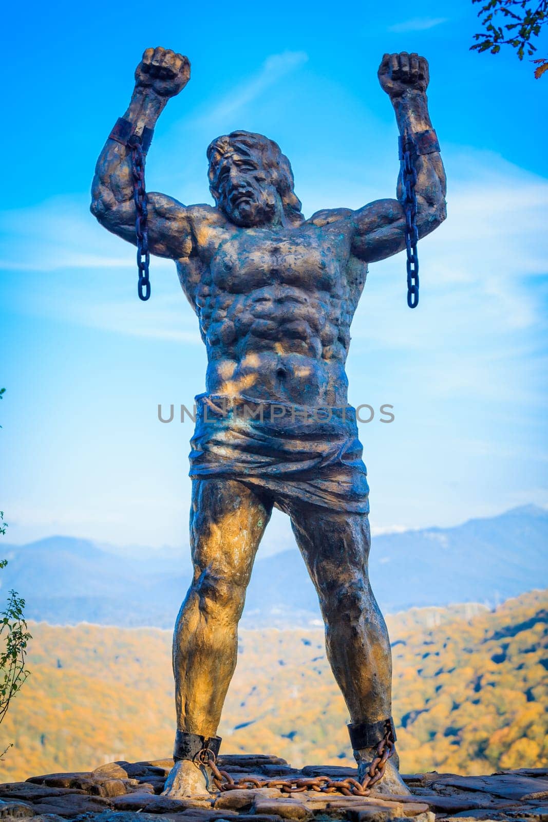 Top of the Eagle rocks, Sochi national Park.The sculpture of Prometheus.  Russia