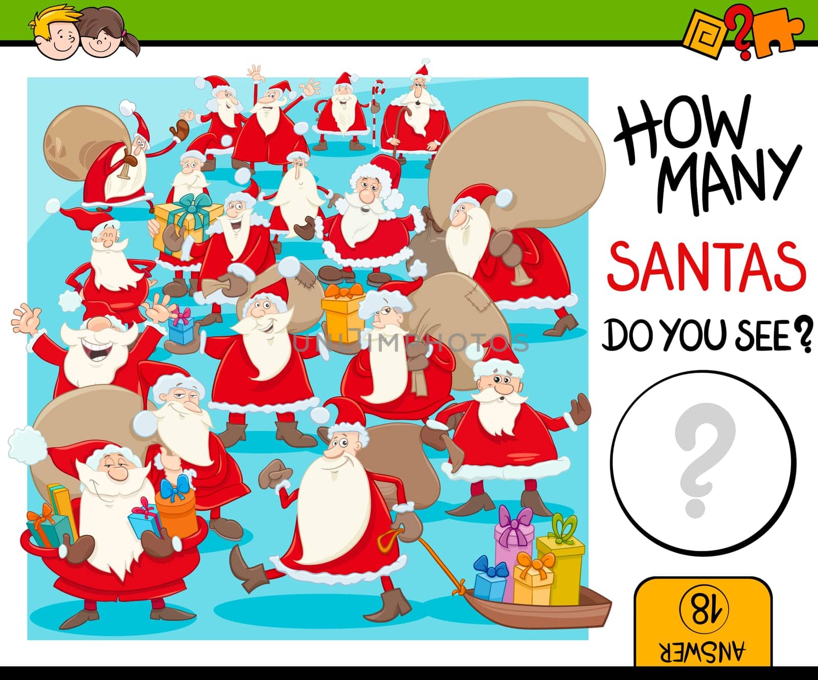 Cartoon Illustration of Educational Counting Activity for Children with Santa Claus Characters Group