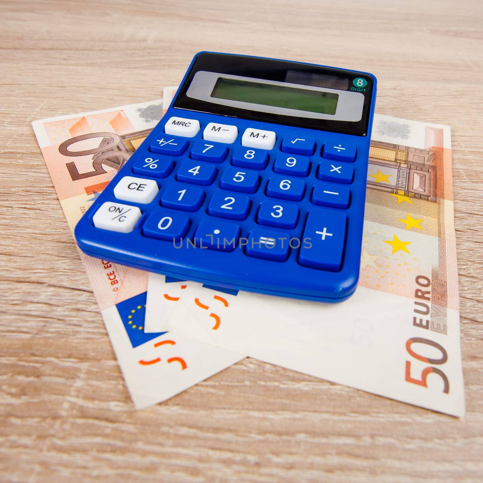 Financial concept. Euro money. Euro notes with calculator