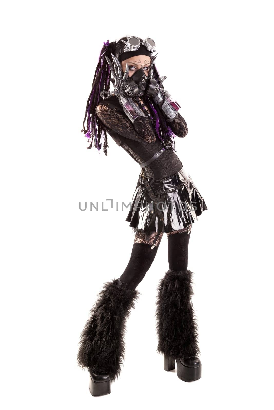 Cyber Gothic girl posing isolated in white