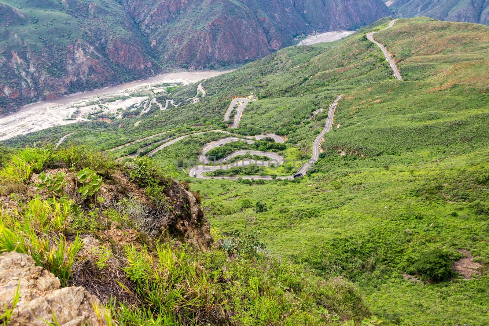Switchback highway running through Chicamocha Canyon near Bucaramanga, Colombia