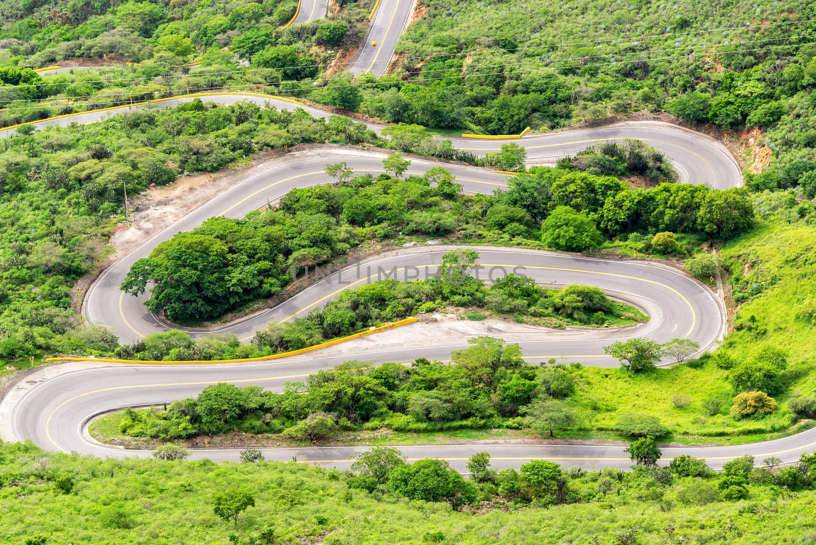 Steep switchback highway in Chicamocha Canyon near Bucaramanga, Colombia