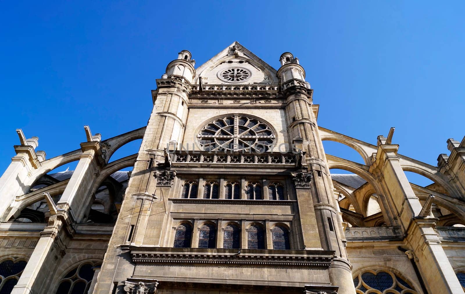 Facade of church of St Eustache in Paris, France