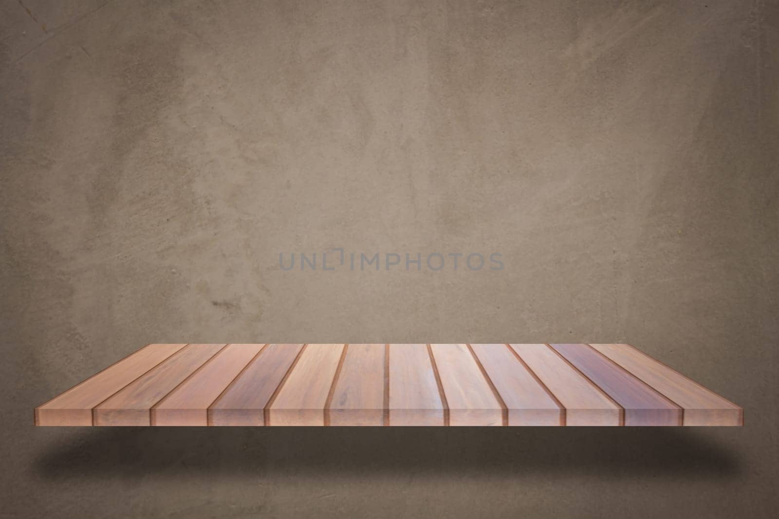Empty top wooden shelf with concrete wall background. For product display