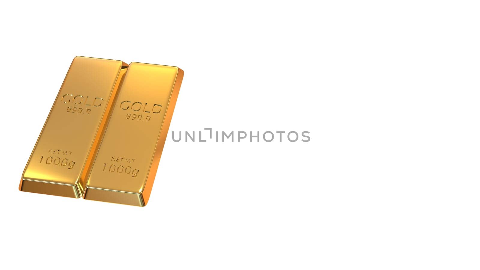 The 3d rendering set of gold bars isolated on white background