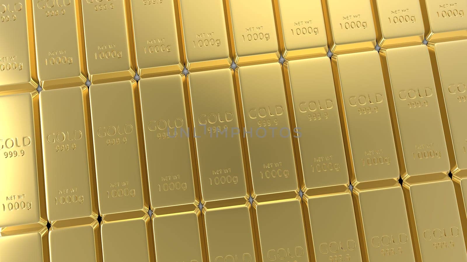 The 3d rendering set of gold bars isolated on white background