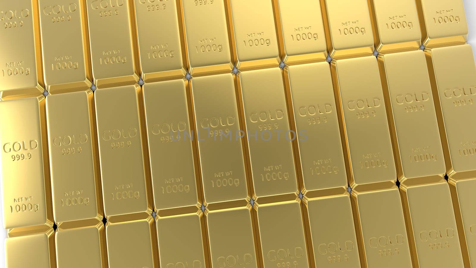 The 3d rendering set of gold bars isolated on white background
