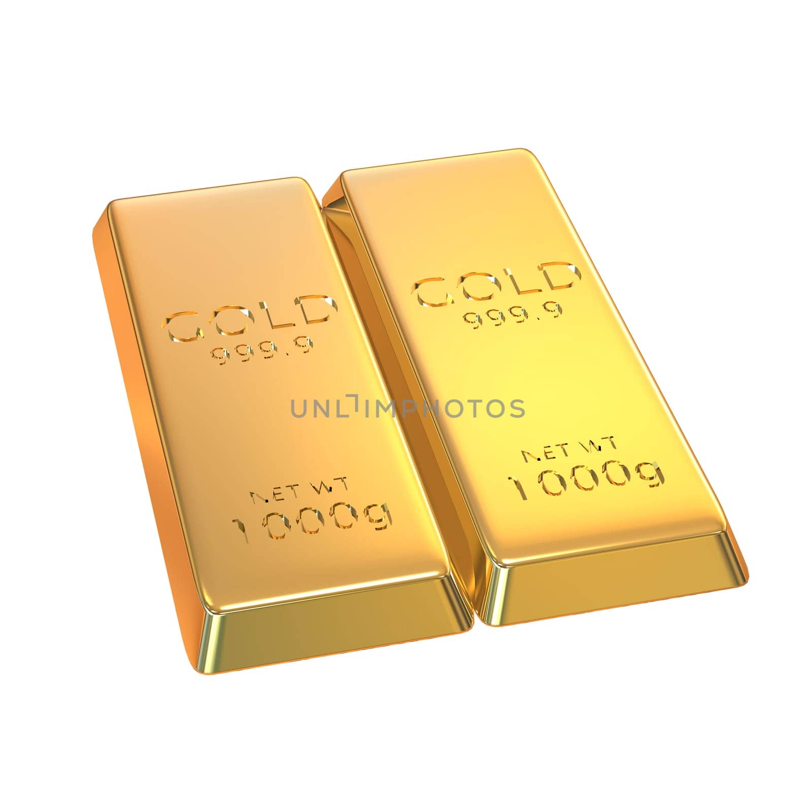 The 3d rendering set of gold bars isolated on white background