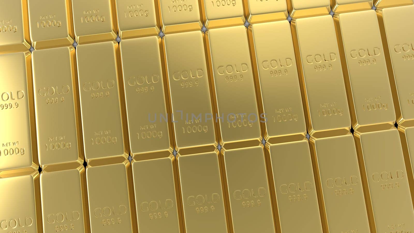 The 3d rendering set of gold bars isolated on white background