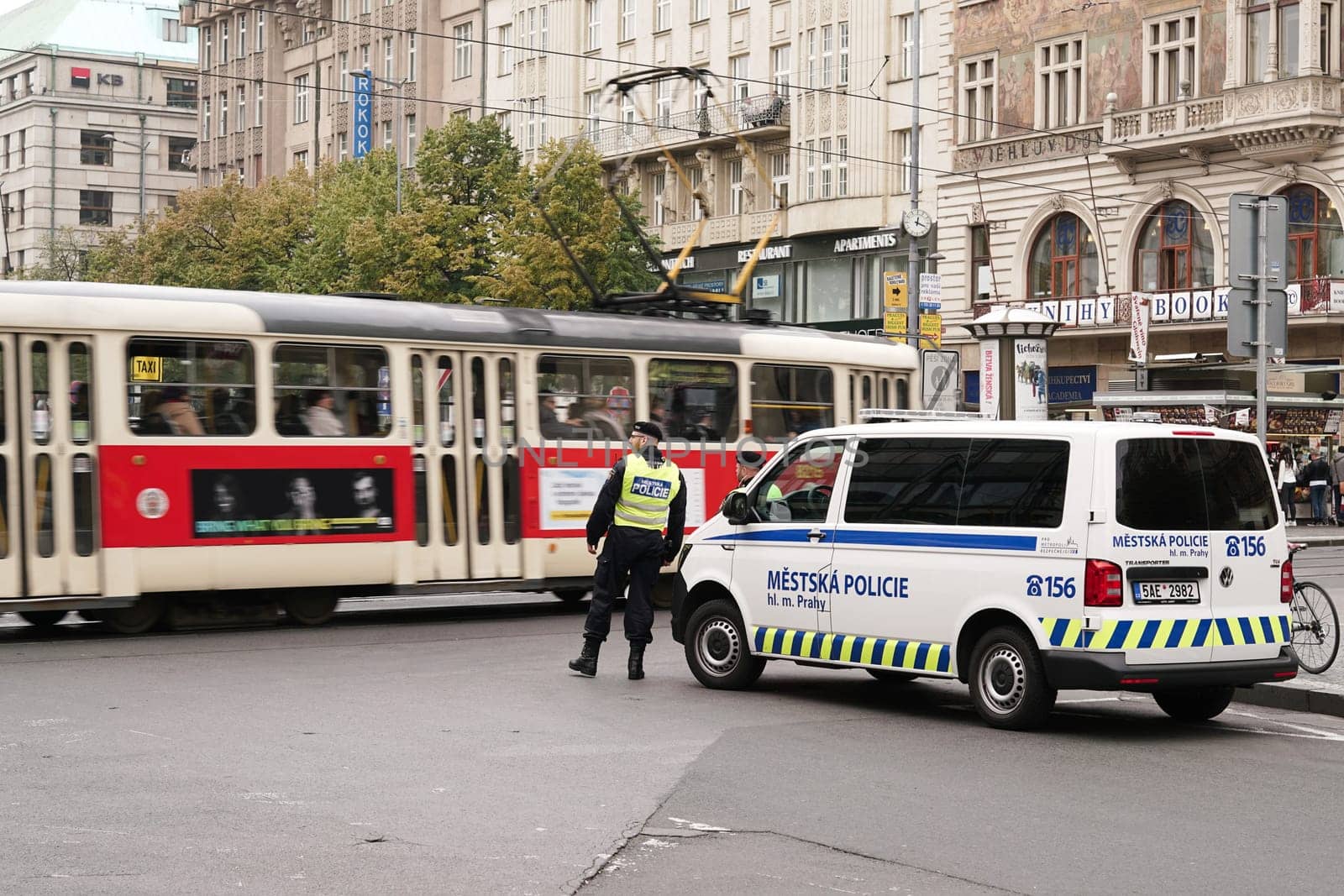 Increased police presence in downtown Prague