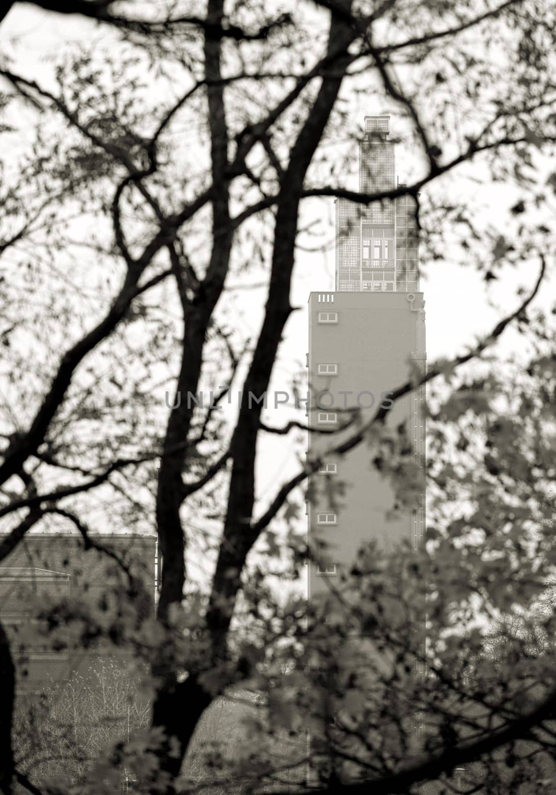 Observation tower in the city park of Magdeburg