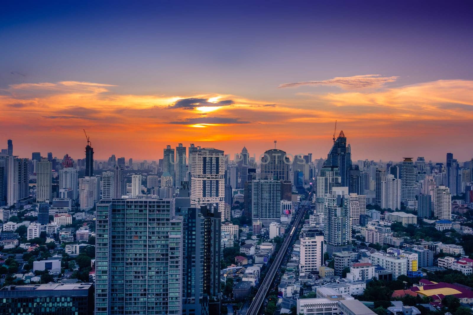 Bangkok sunset,panorama of the city center with skyscrapers
