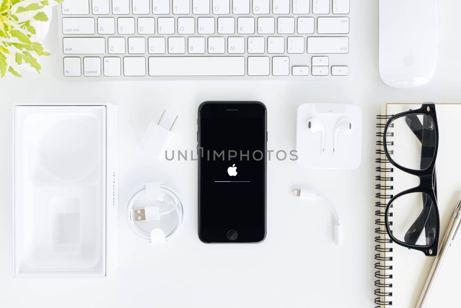 Bangkok, Thailand - October 22, 2016: iPhone 7 and all device set on table, new iPhone 7 is manufactured by apple Inc.