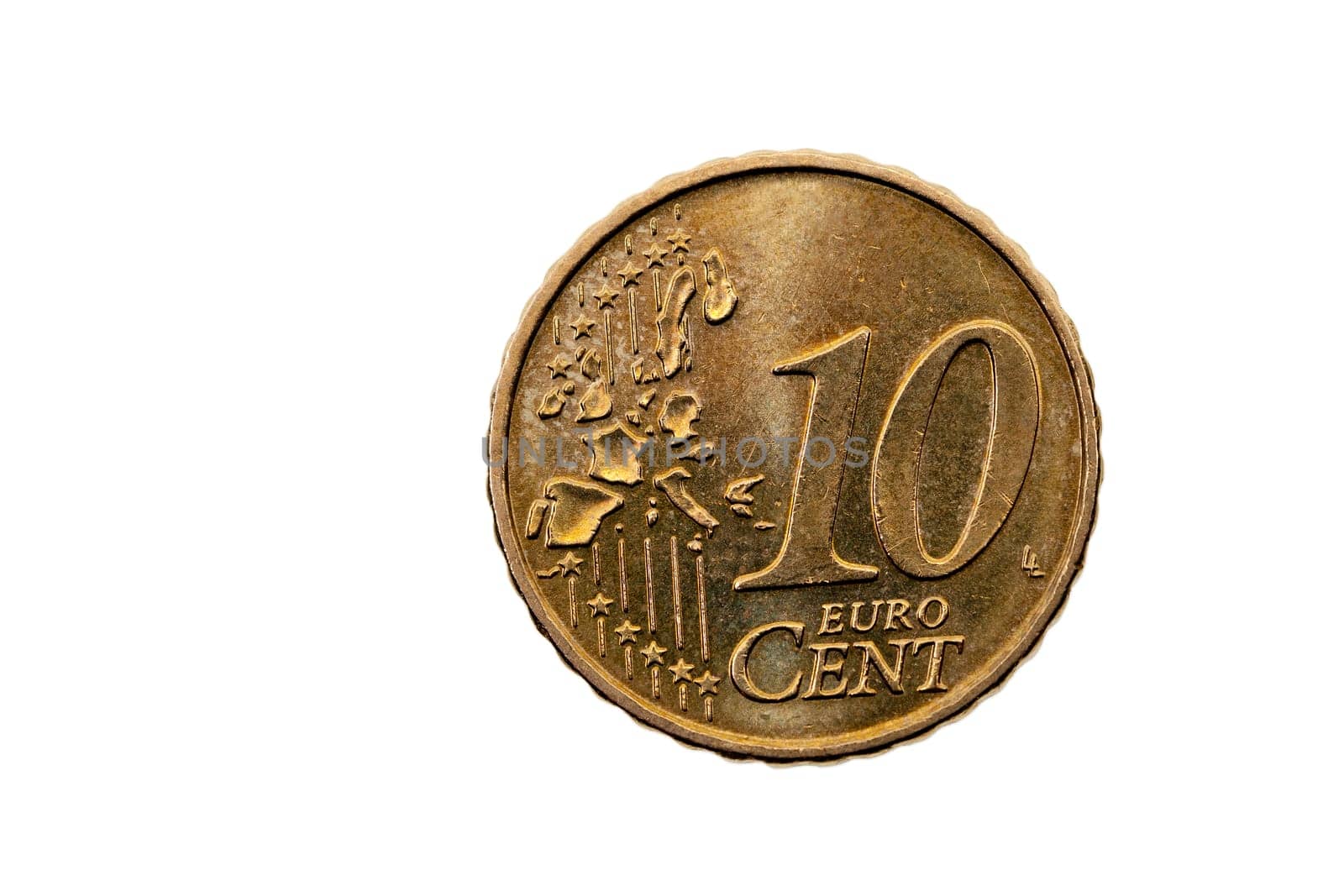 close-up pictures taken by the European cents, isolated on white background