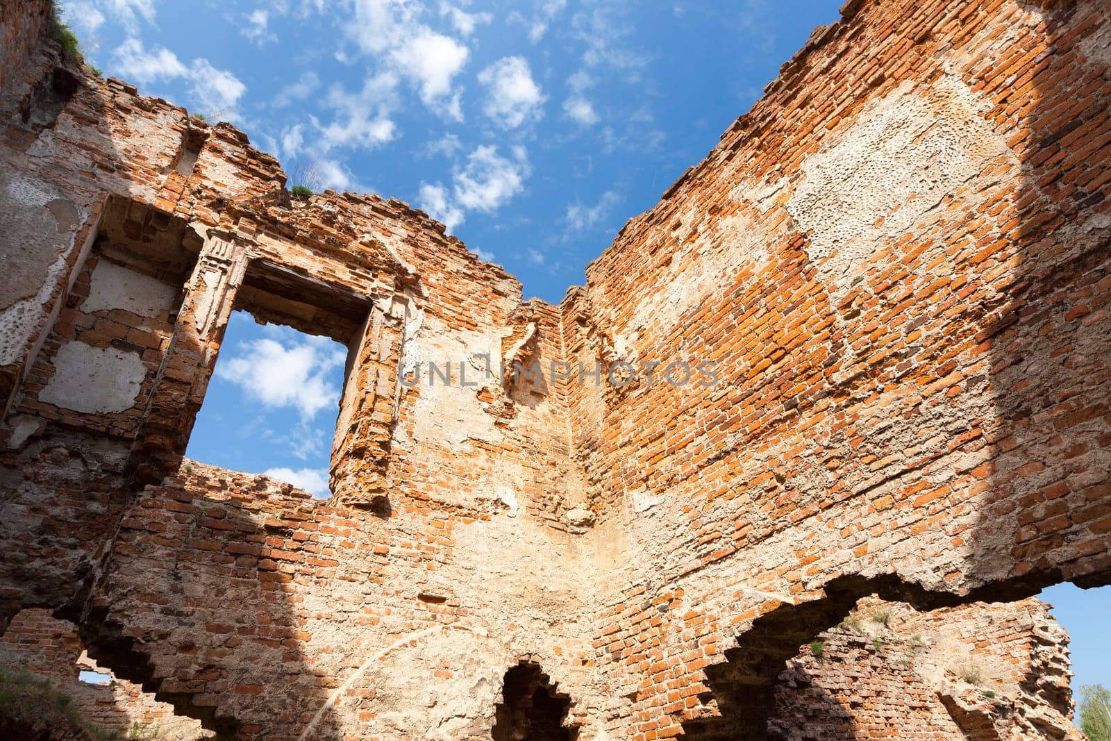 the ruins picture ancient fortress of the 16th century, situated in the village of Ruzhany Grodno region, Belarus, top of the building