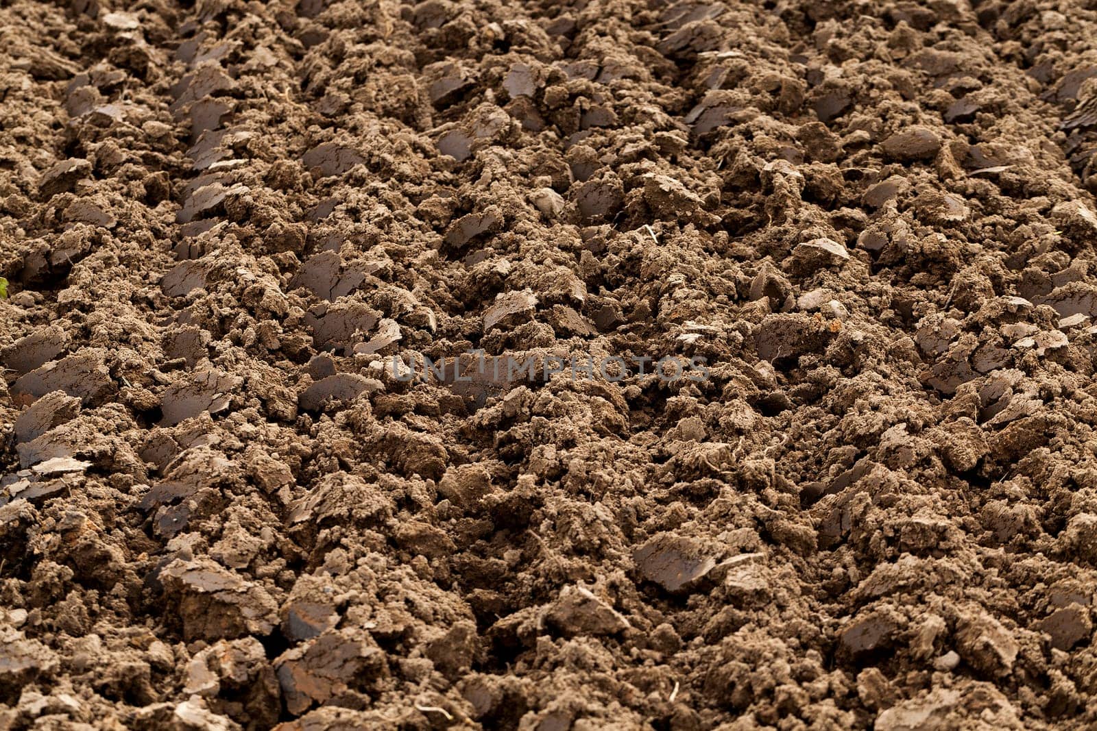 photographed close-up of plowed agricultural field for planting a new crop