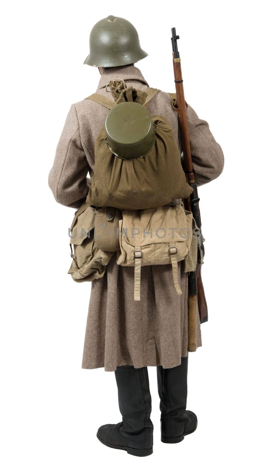 young Soviet soldier with winter uniform, wwii   isolated on the white background