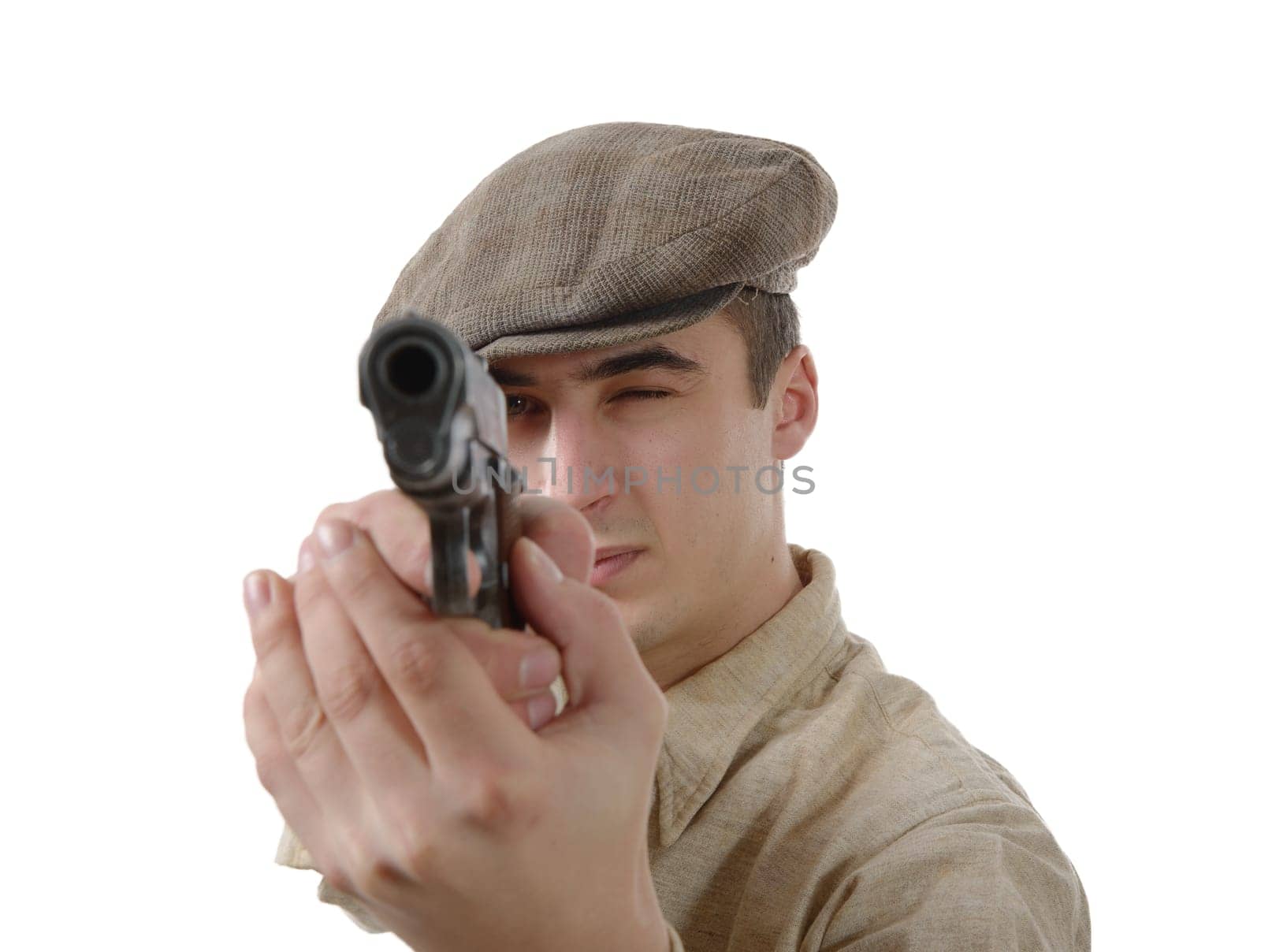 french gangster with a firearm isolated on white background