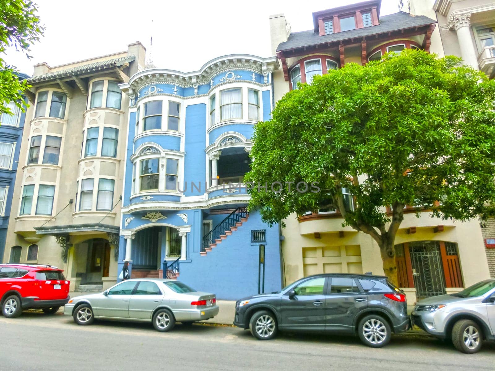 San Francisco, California, United States of America - May 04, 2016: The traditional windows of building in San Francisco, USA