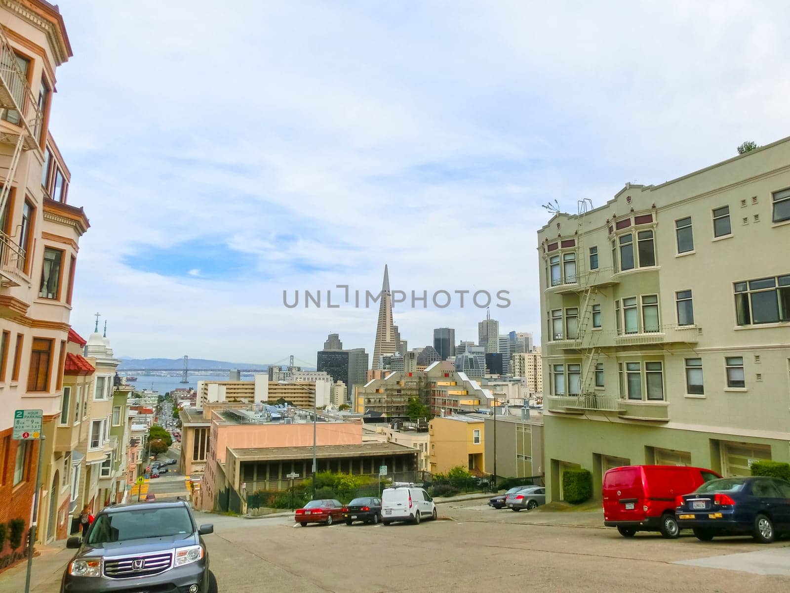 San Francisco, California, United States of America - May 04, 2016: San Francisco Cityscape with Downtown Skyscrapers in a Distance. San Francisco, California, USA. San Francisco