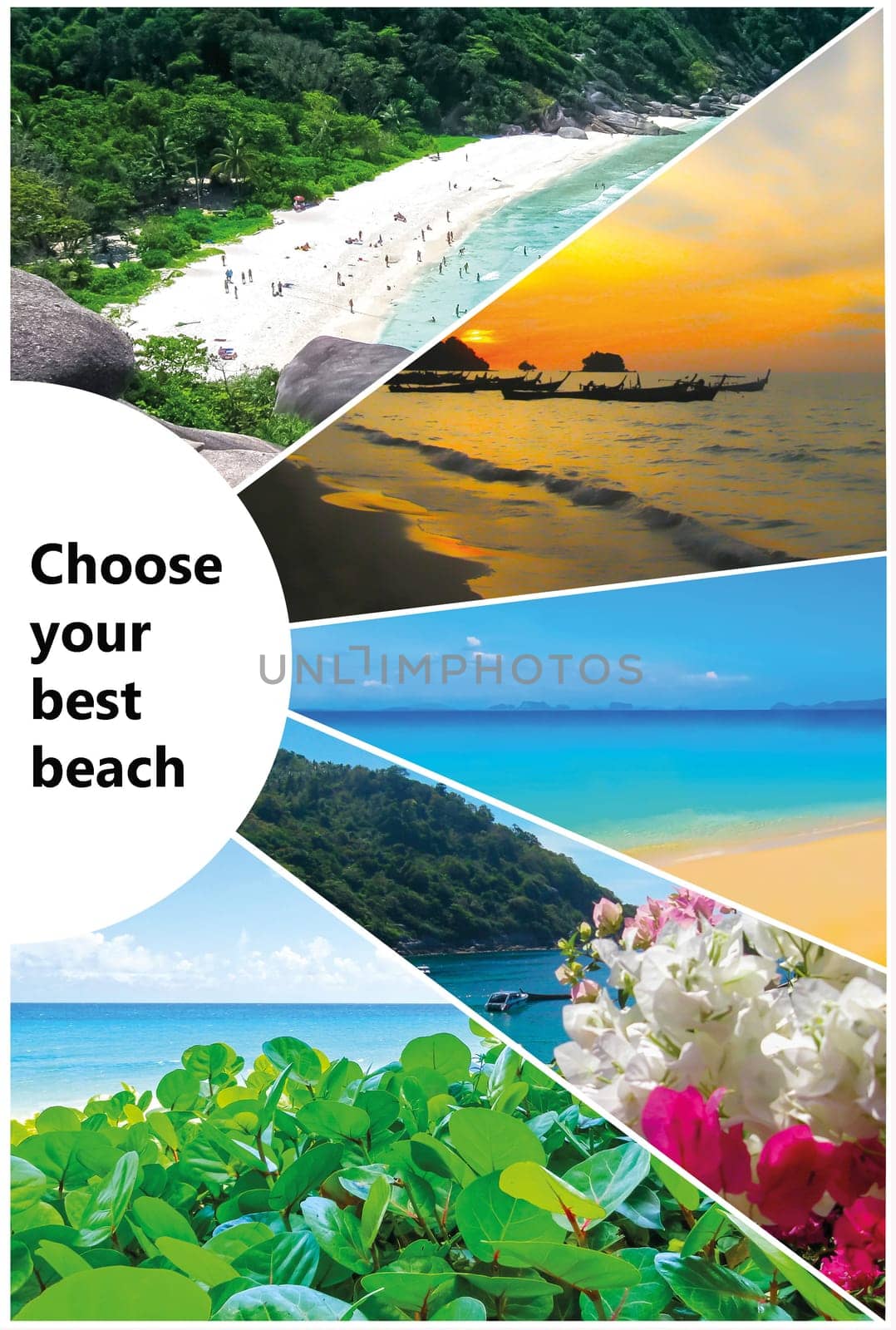 Collage of summer beach images - nature and travel locations
