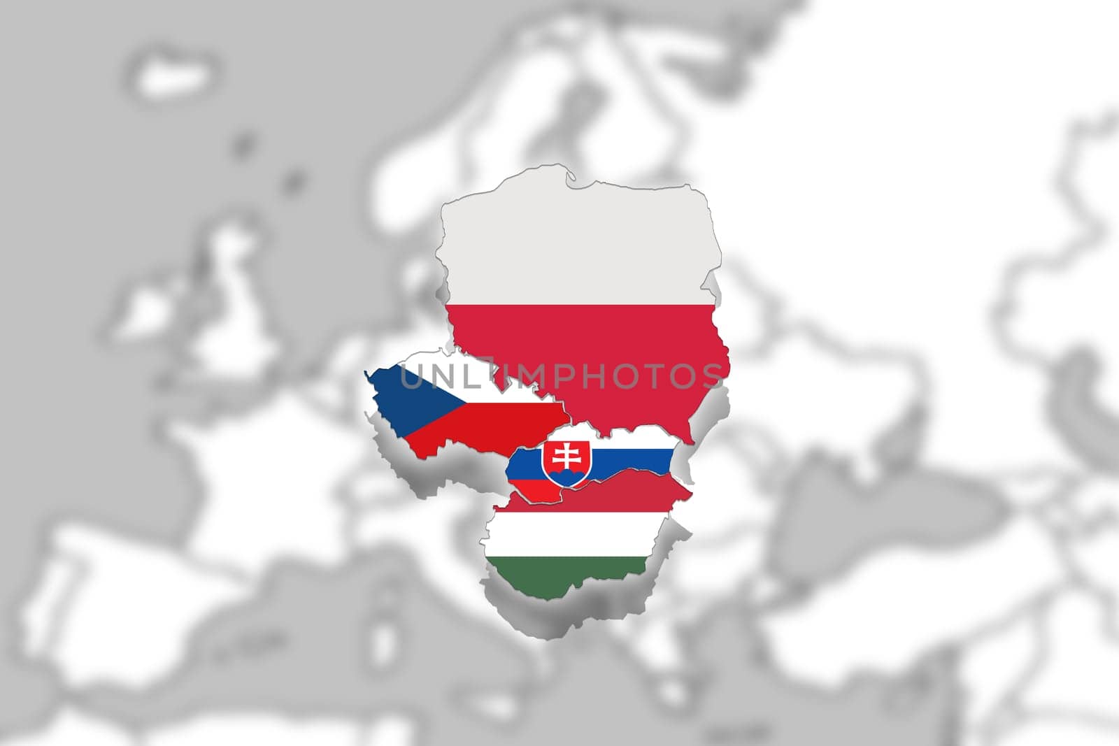   v4 visegrad group on blured background europe,poland,czech republic,slovakia,hungary