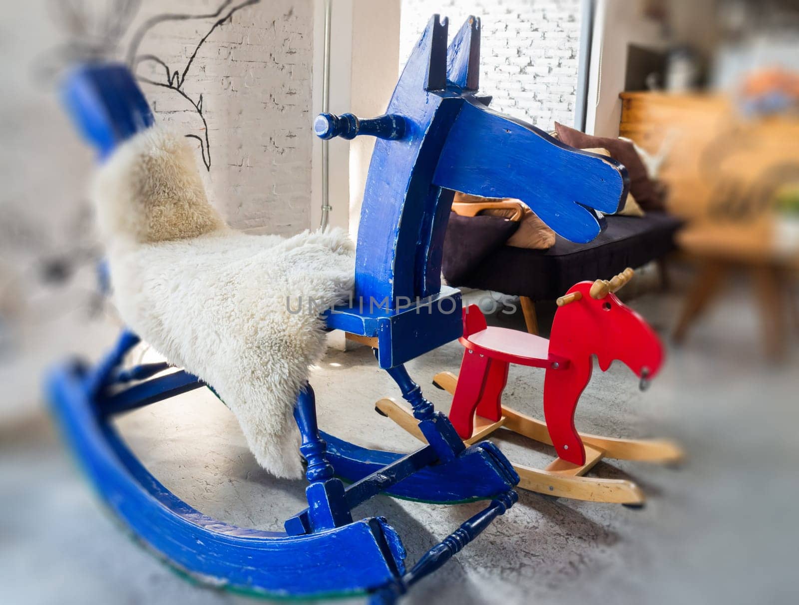Children toy wooden rocking horse, stock photo
