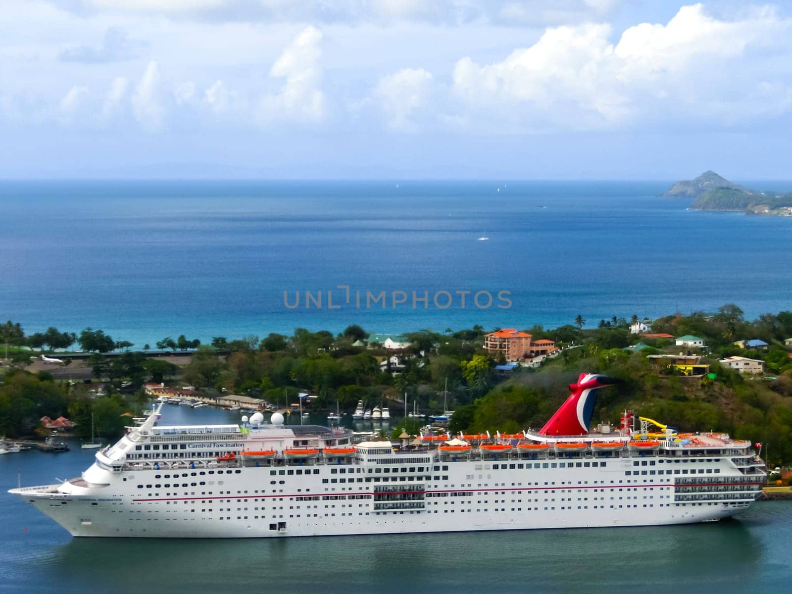 Saint Lucia, Saint Lucia - May 12, 2016: The Carnival Cruise Ship Fascination at dock. She is one of 8 sister ships and received a million dollar refurbishment in 2006