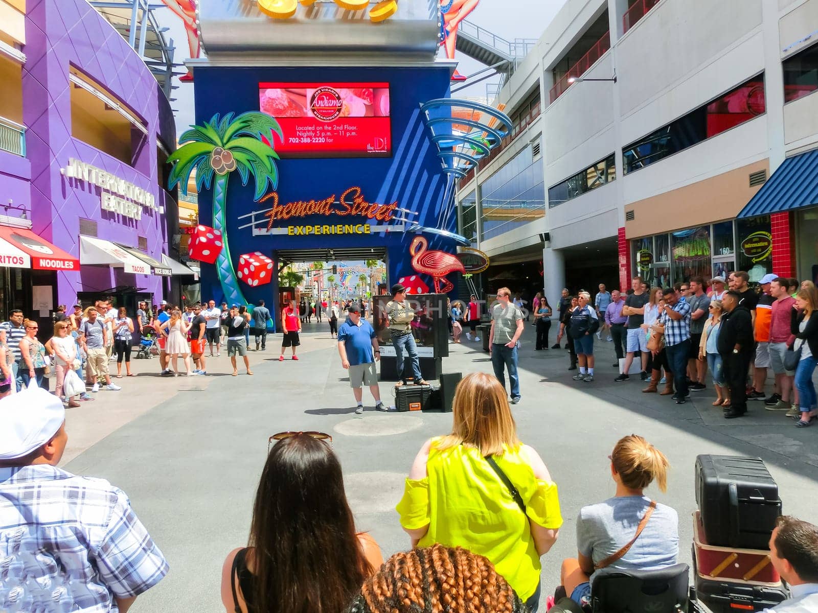 Las Vegas, United States of America - May 07, 2016: The street performances and people at Fremont Street at day at Las Vegas, United States of America on May 07, 2016