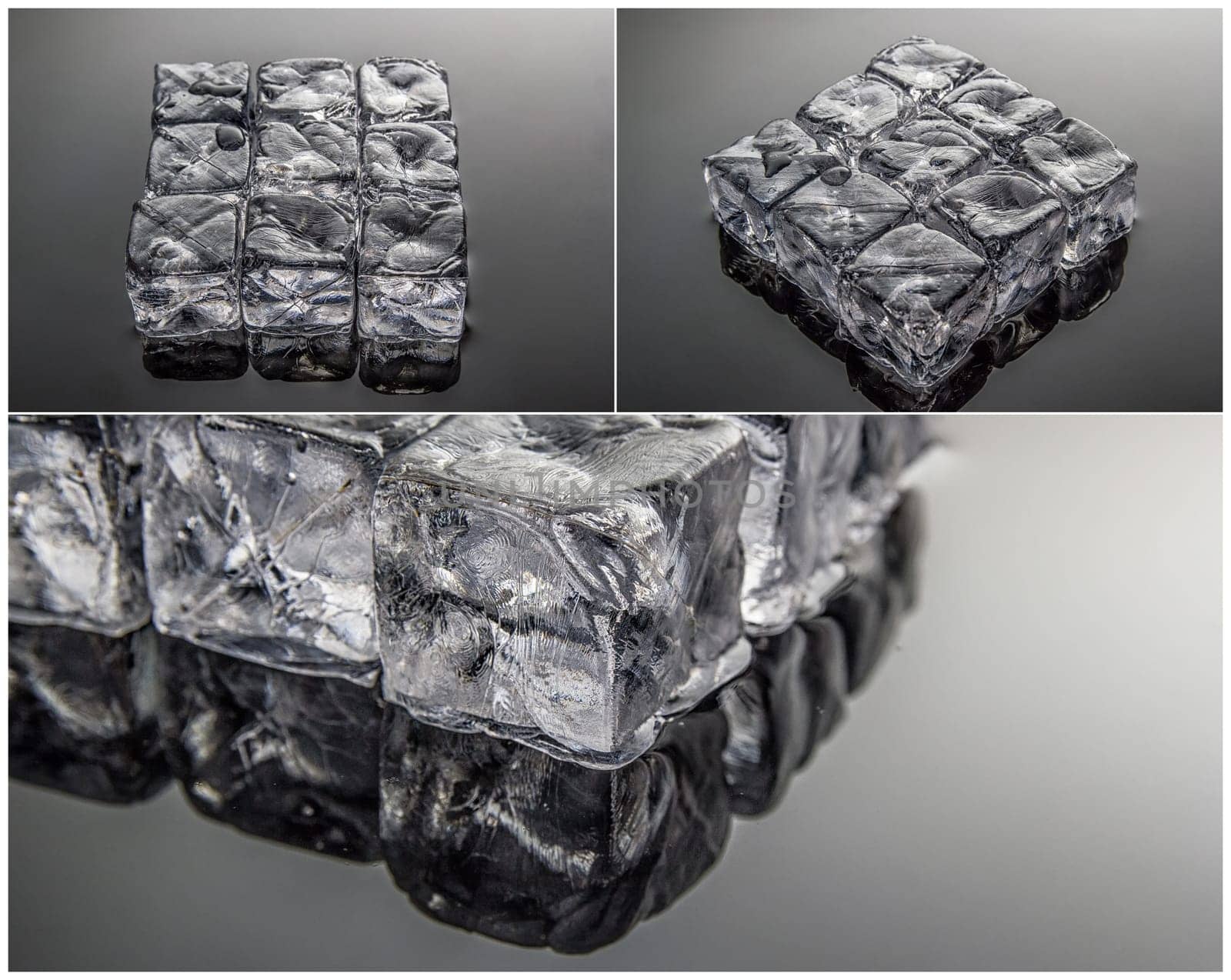 Collage of three ice cubes images