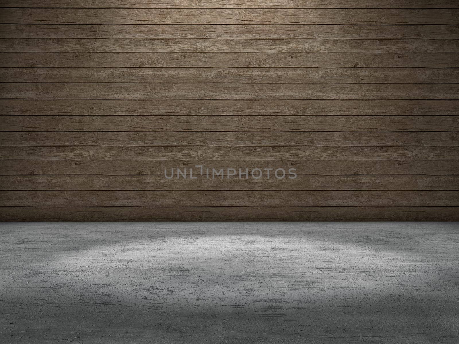 Room with wood wall and concrete floor and a spot light