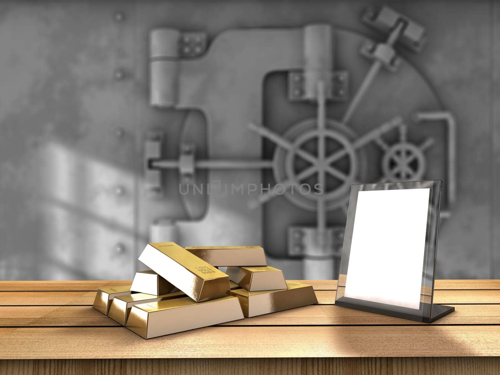 Table with gold bars and a vaul behind