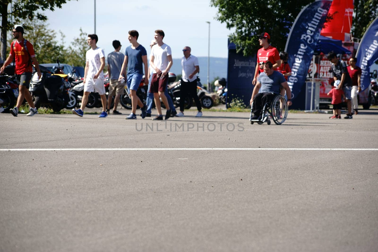Mainz,Germany - August 06,2016: Fans of the Bundesliga team 1. FSV Mainz 05 go to a football match in the Opel Arena on August 6,2016 in Mainz.
