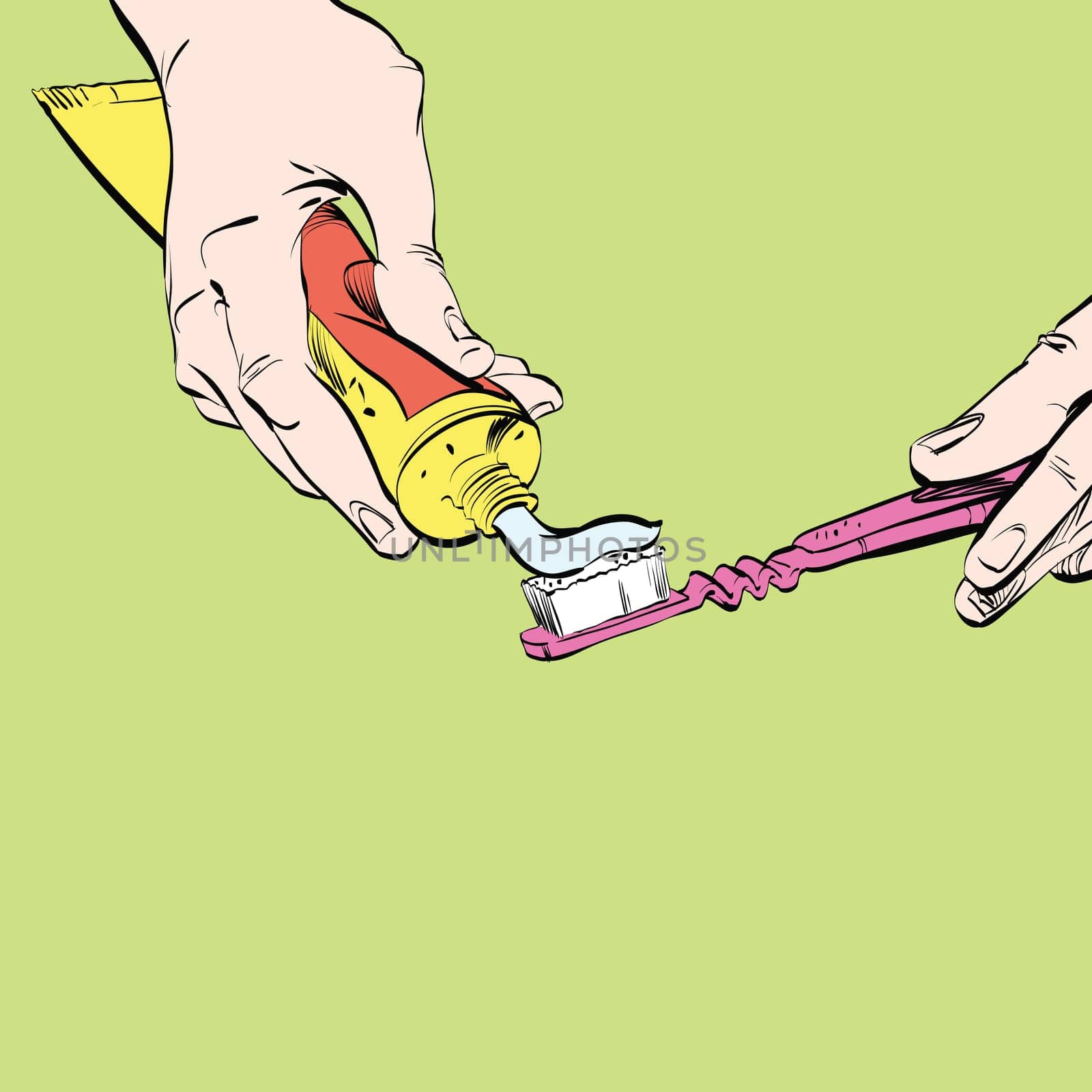 Man squeezing toothpaste on a toothbrush. Dental hygiene. Morning toilet