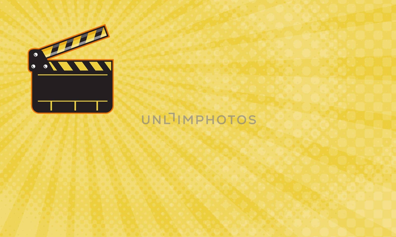 Business card showing Illustration of an open movie camera slate clapper board viewed from front done in retro style. ...