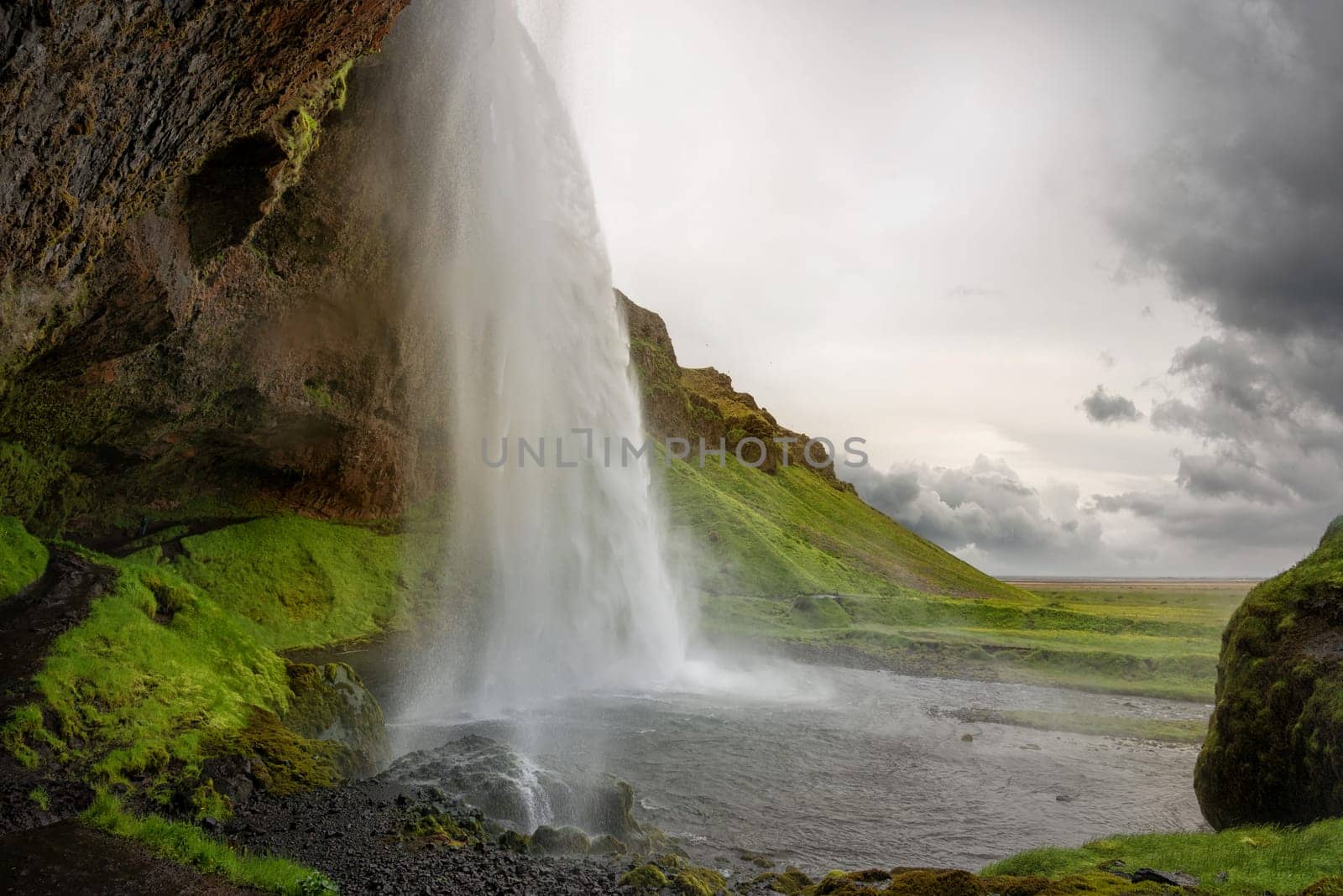 Beautiful and dramatic Seljalandsfoss waterfalls in Iceland