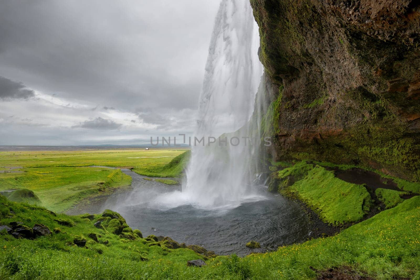 Beautiful and dramatic Seljalandsfoss waterfalls in Iceland