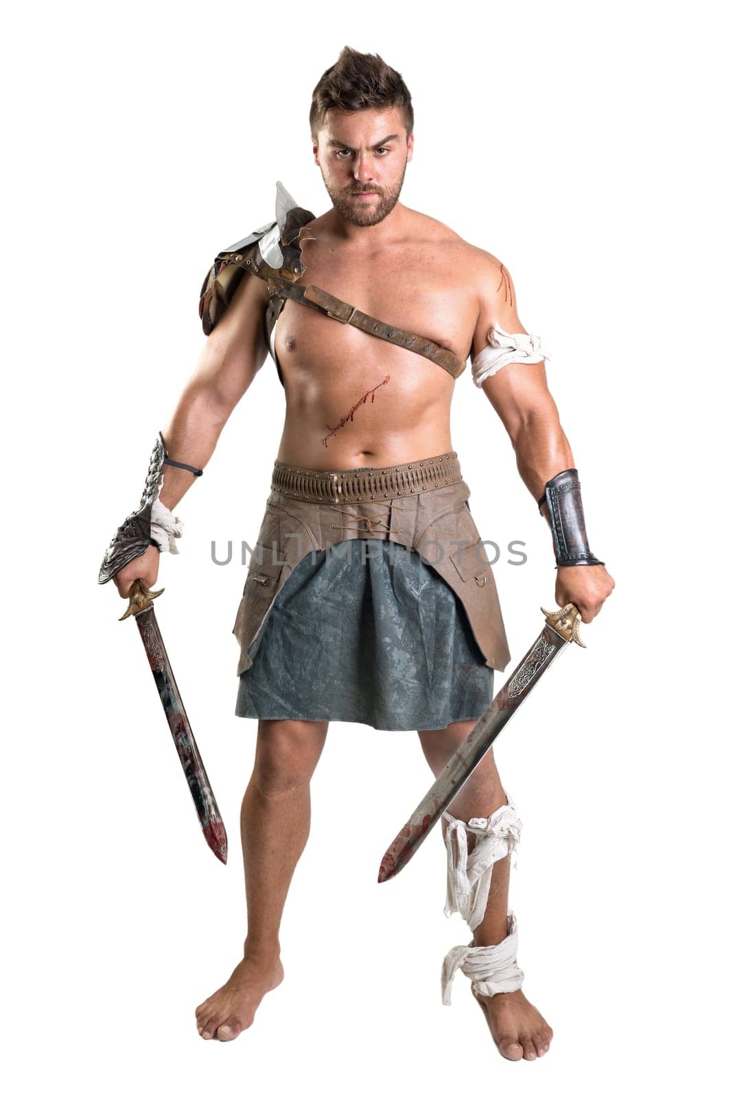 Ancient warrior or Gladiator isolated in a white background