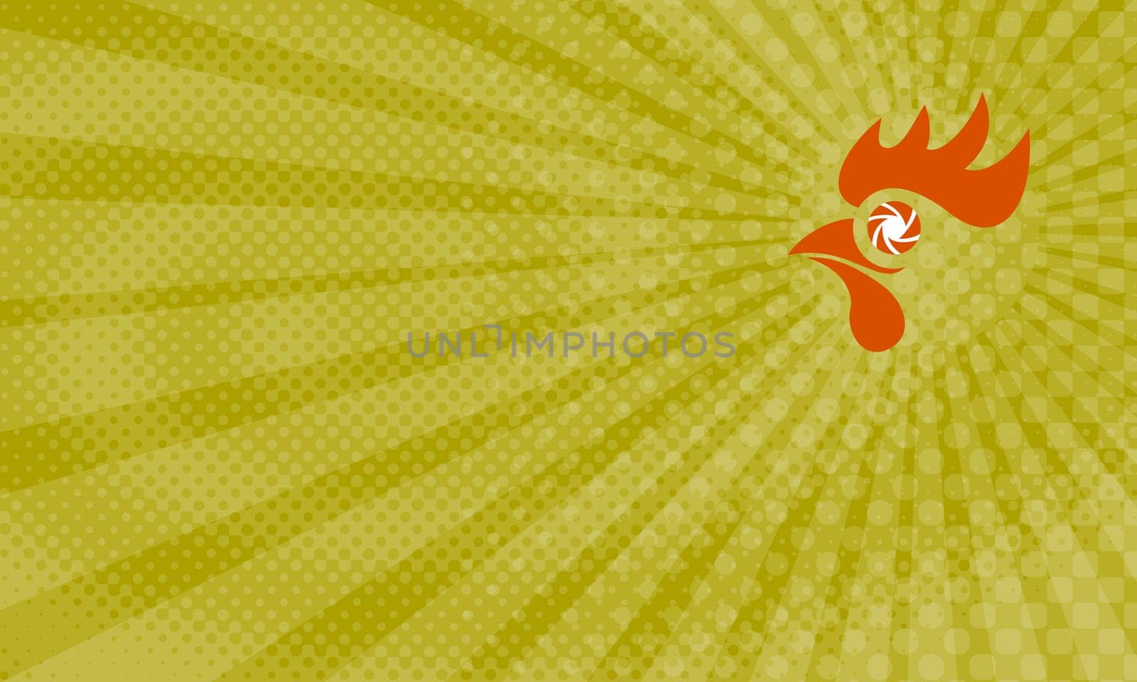 Business card showing Illustration of a rooster head with camera shutter eye set done in retro style. ...
