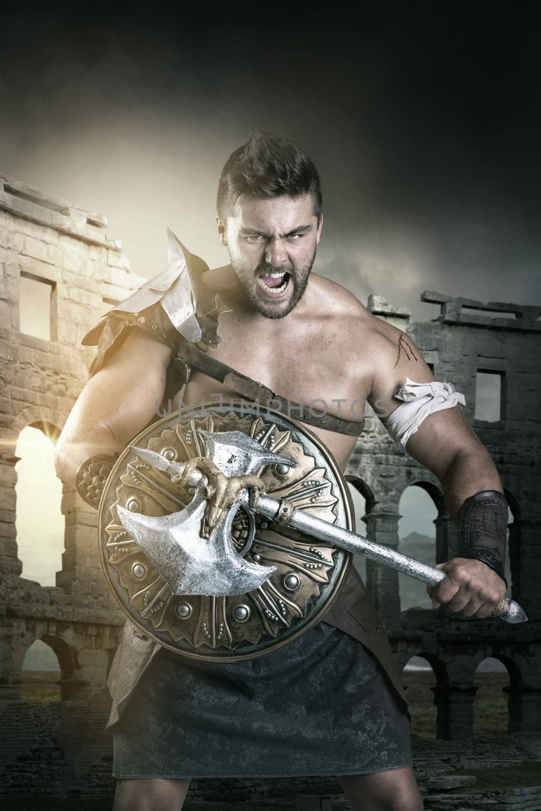 Ancient warrior or Gladiator ready to fight in the arena