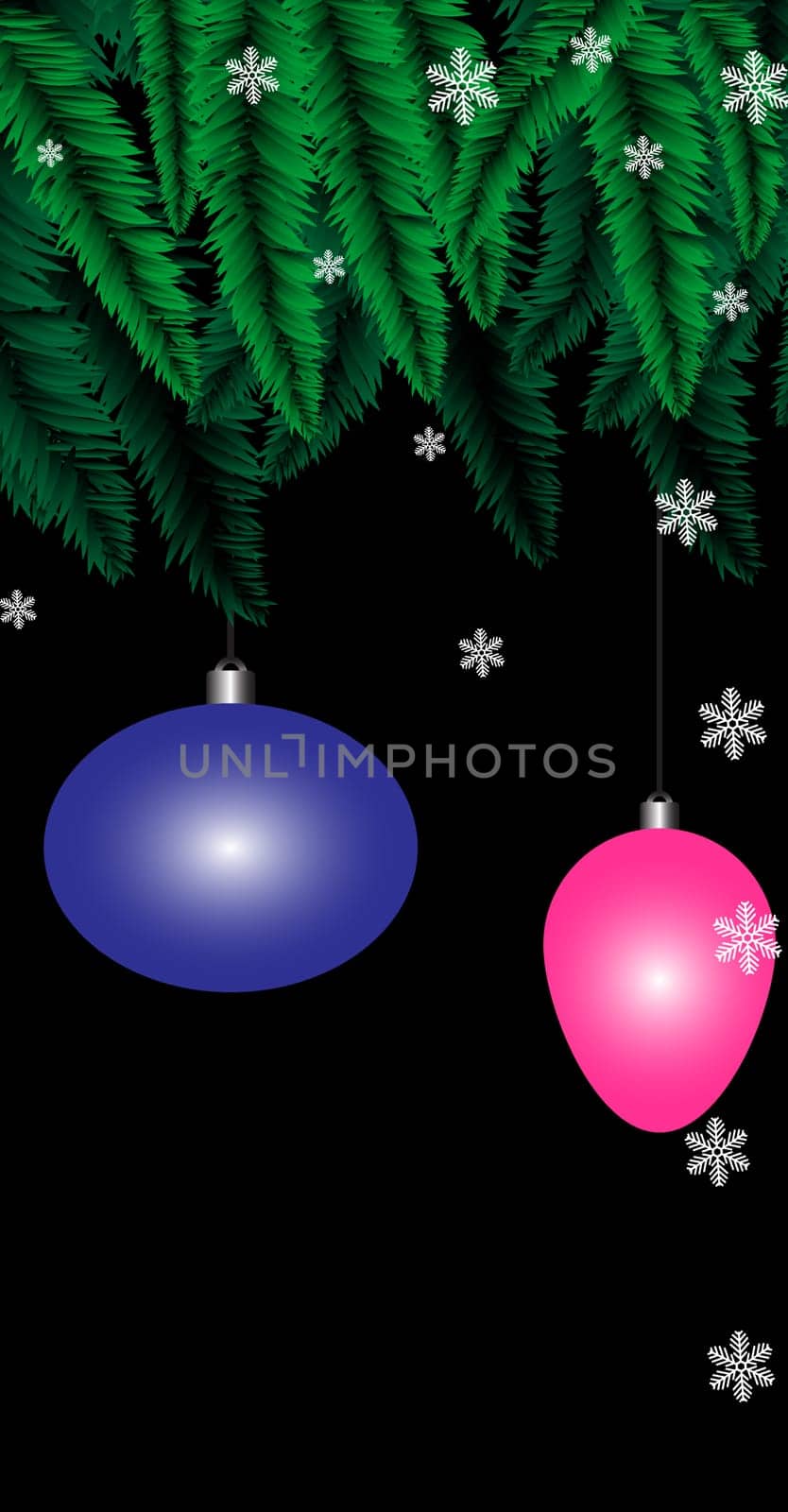 Christmas card design with fir tree branch, decoration ball