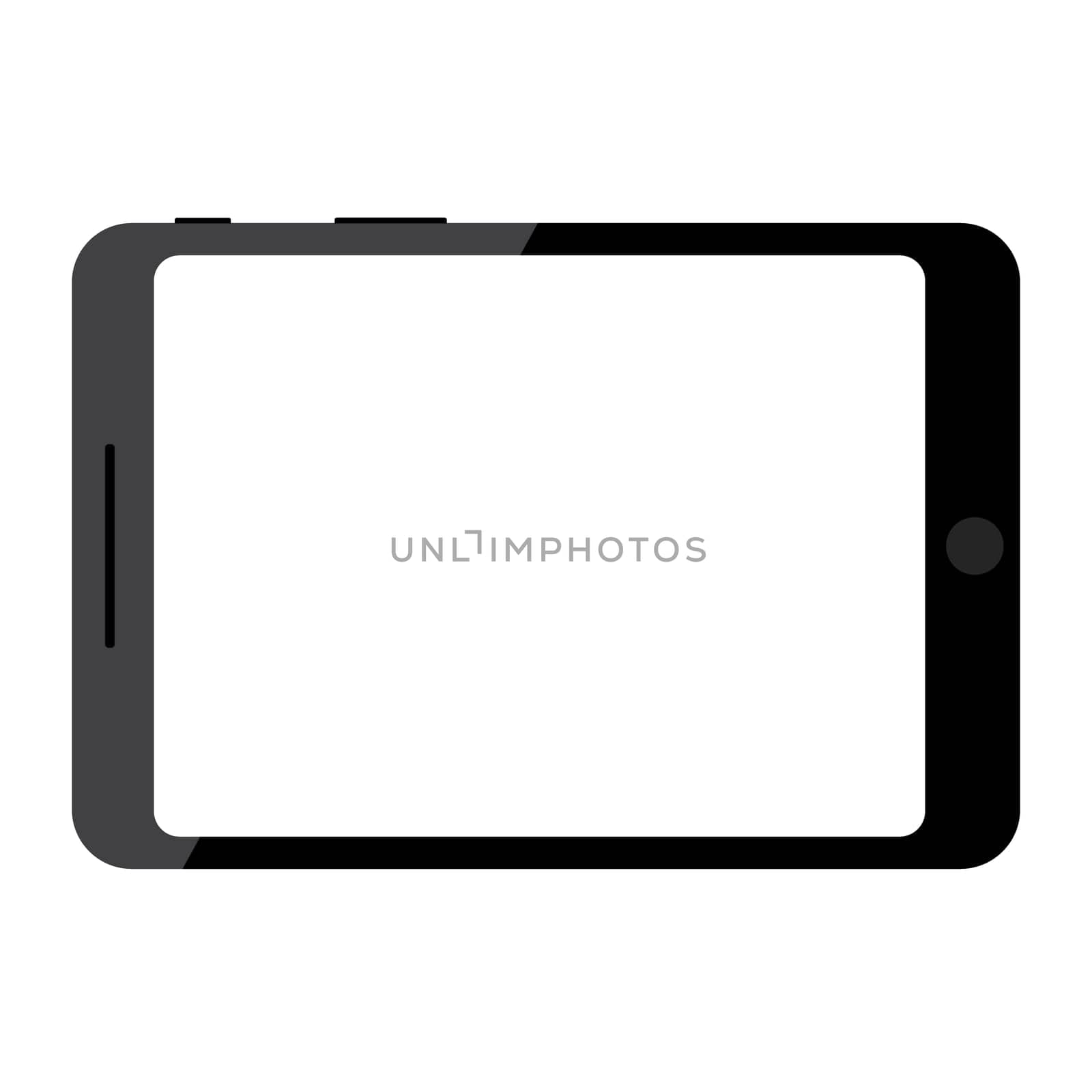 Black tablet. Blank screen. Isolated on white background. Simple, flat style. Graphic vector illustration
