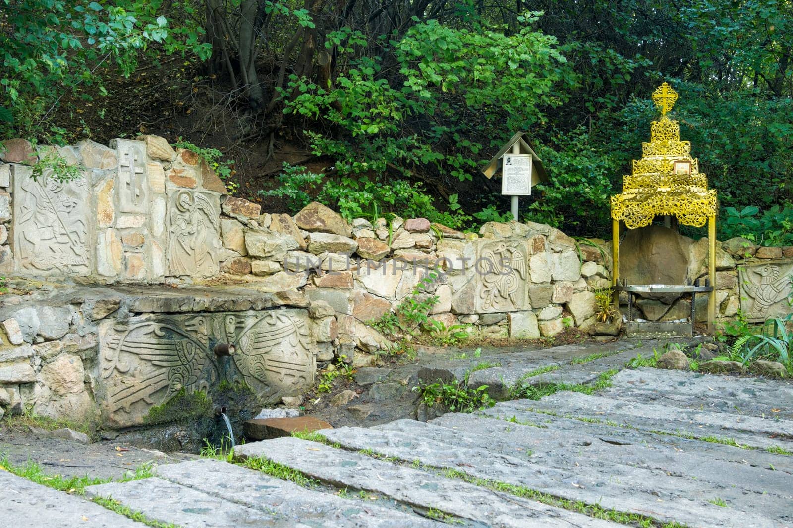 Rodnik grandfather taran - source of the river, "carica"", not made with hands on the face of the stone and the altar, in Horodyshche district of the Volgograd region, Russia"