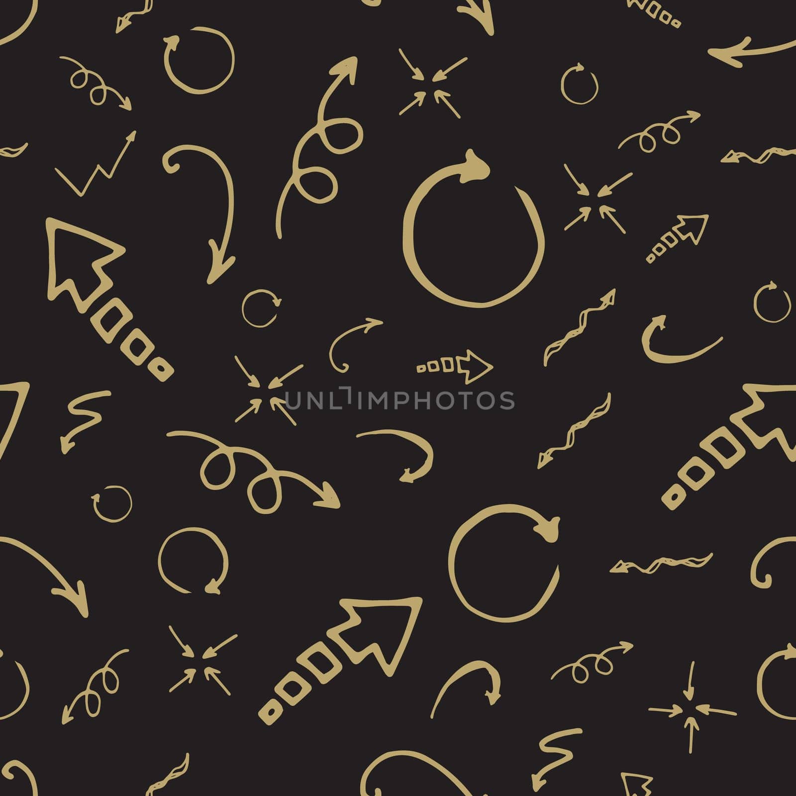 Seamless pattern. Doodle ink, hand drawn pointers, arrows and other signs. Vector image.