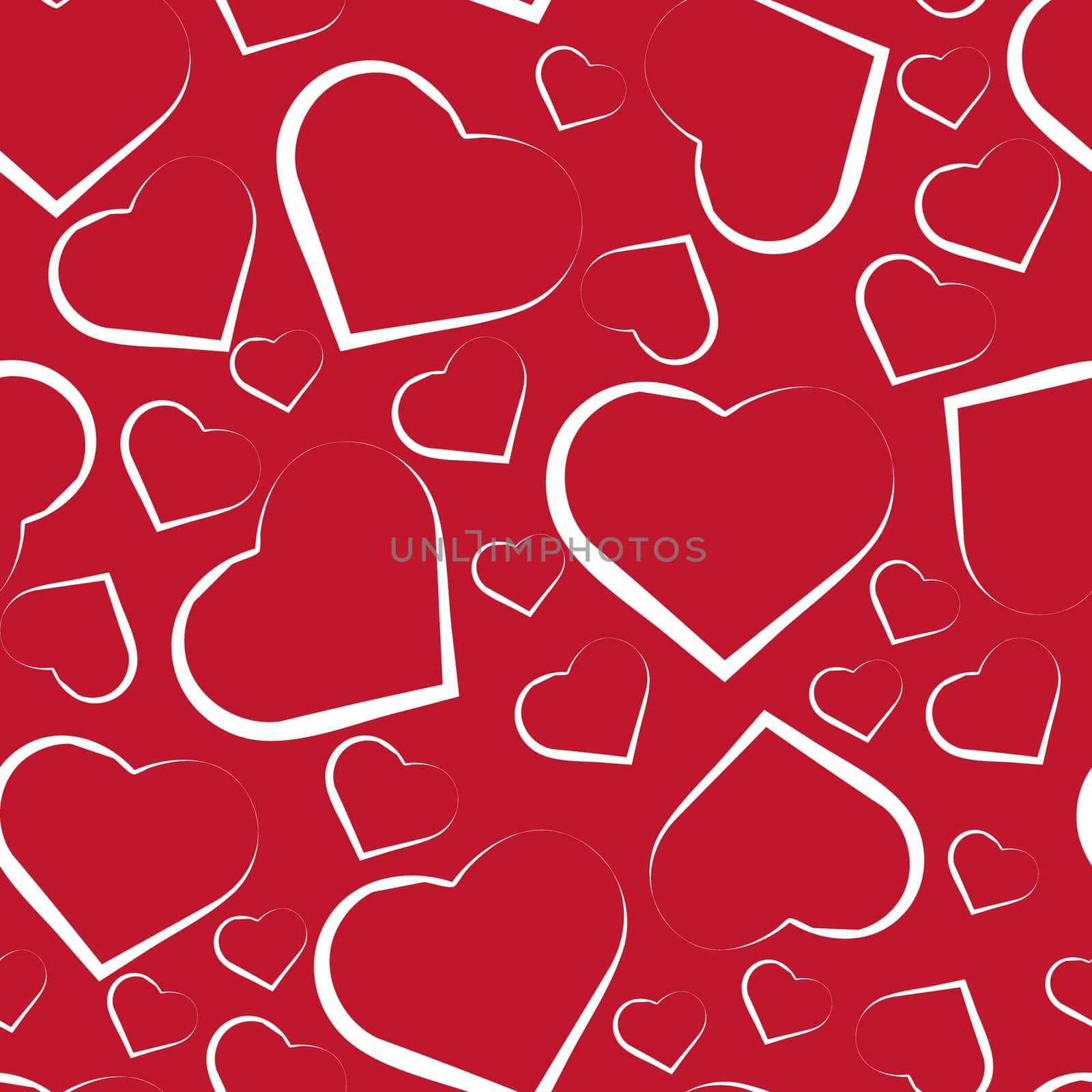 Vector seamless pattern with white hearts on red background.